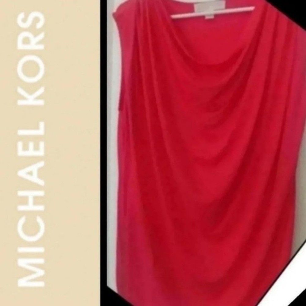 Michael Kors Top COWL NECK Tunic ORANGE CORAL CAP SLEEVE SMALL WOMENS S